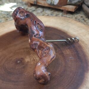 Vintage Burl Wood Corkscrew Bottle Opener